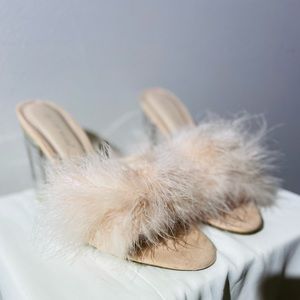 Pretty little thing Pink Feather sandal heels 8